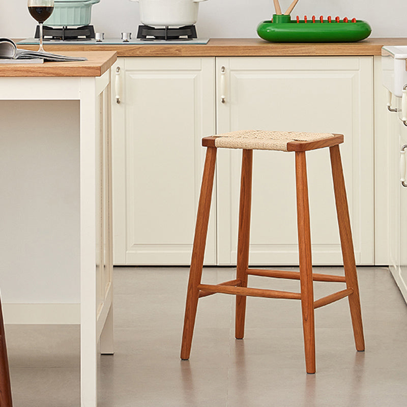 Contemporary Cherry Solid Wood Backless Bar Stool with Footrest