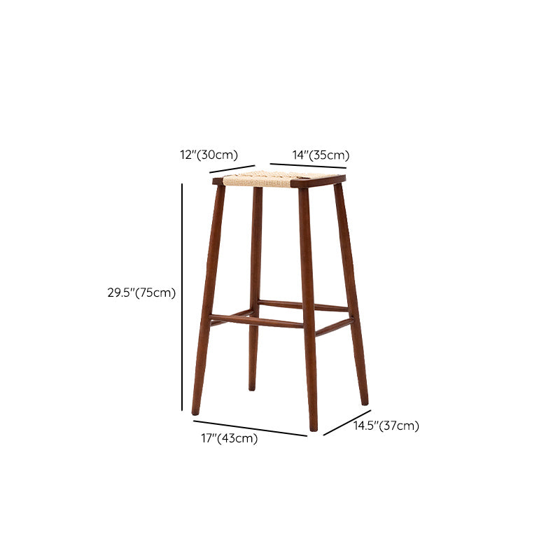 Contemporary Cherry Solid Wood Backless Bar Stool with Footrest