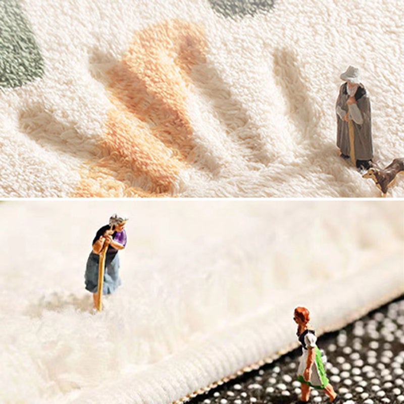 Non-Slip Backing Round Polyster Cartoon Animal Print Contemporary Carpet