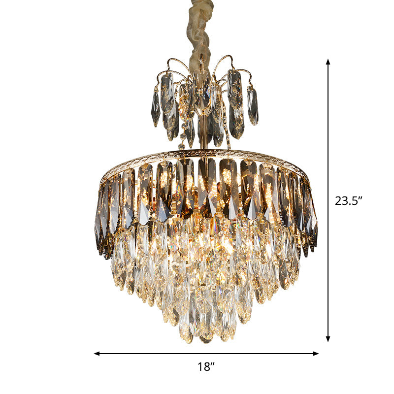 Contemporary Conic Hanging Chandelier 8-Head Crystal Block LED Ceiling Pendant Light in Gold