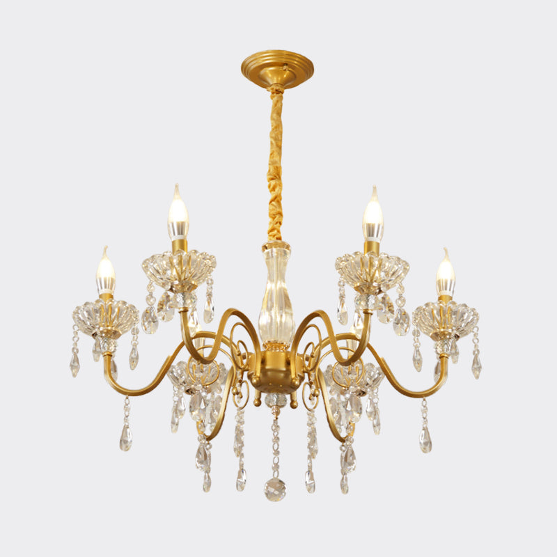 Candle Living Room Pendant Lamp Modern Faceted Crystal 6/8 Bulbs Gold Finish Hanging Chandelier