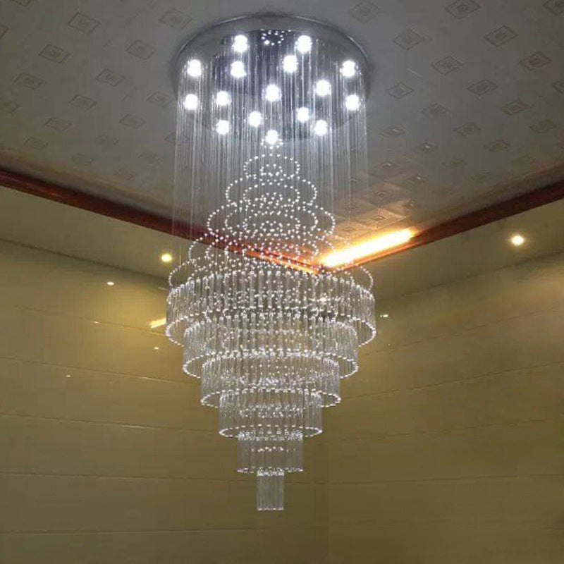 Chrome Tiered Ceiling Mounted Fixture Modern Crystal Tube 4-Light Stairway LED Flushmount Light