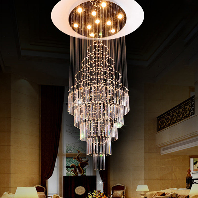 Chrome Tiered Ceiling Mounted Fixture Modern Crystal Tube 4-Light Stairway LED Flushmount Light
