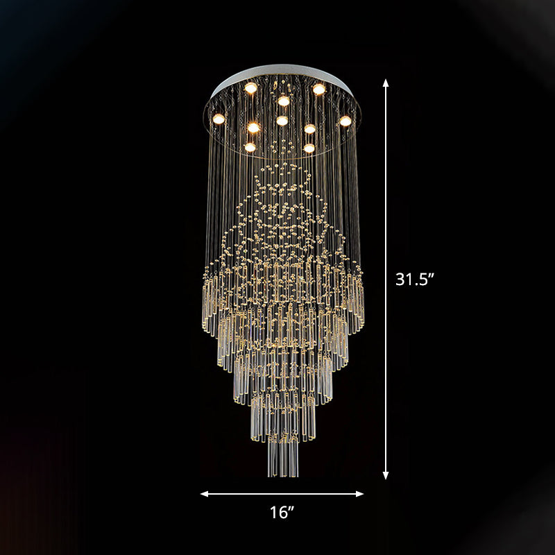 Chrome Tiered Ceiling Mounted Fixture Modern Crystal Tube 4-Light Stairway LED Flushmount Light