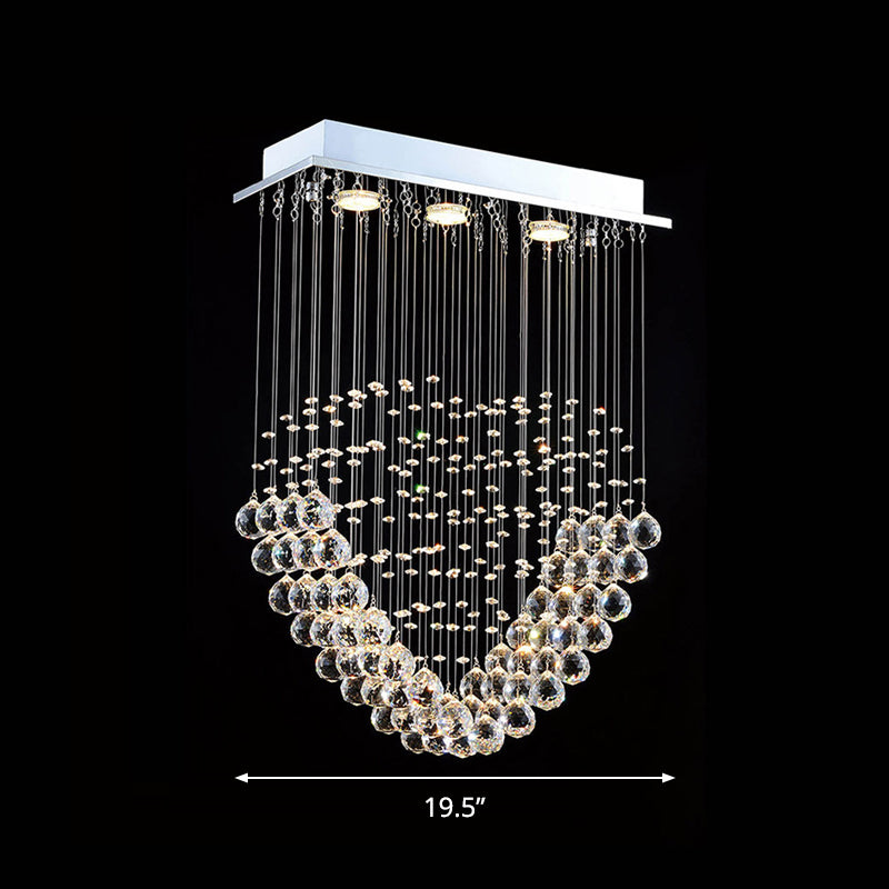 Loving Heart Shape Crystal Orb Flush Lighting Modernism LED Restaurant Flush Mount Lamp in Chrome