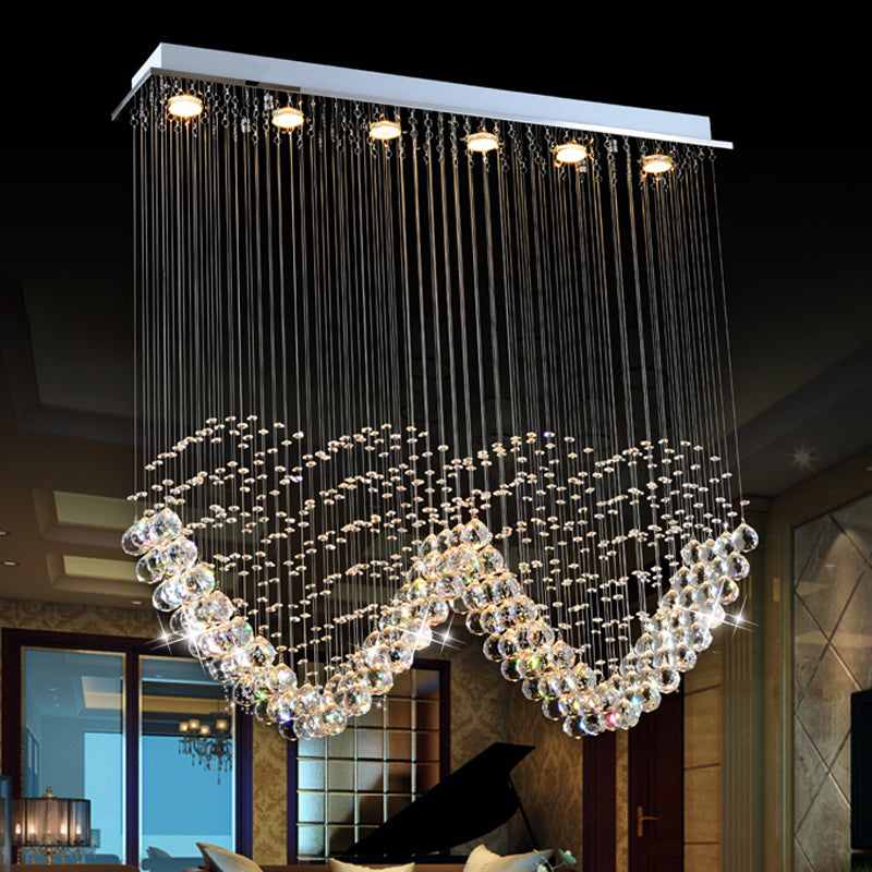 Loving Heart Shape Crystal Orb Flush Lighting Modernism LED Restaurant Flush Mount Lamp in Chrome