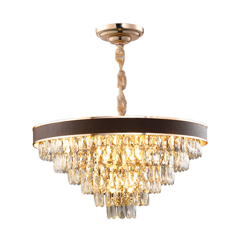 Gold 6-Tier Tapered Pendant Light Contemporary Crystal 9 Bulbs Dining Room Chandelier