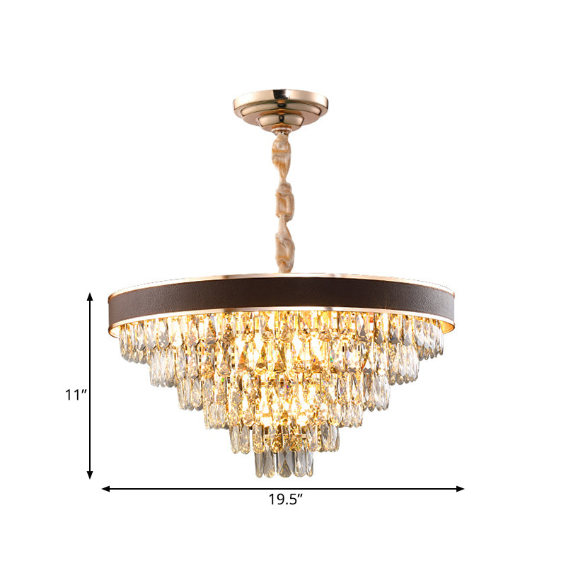 Gold 6-Tier Tapered Pendant Light Contemporary Crystal 9 Bulbs Dining Room Chandelier
