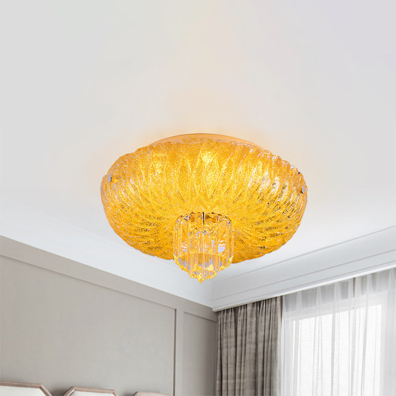 Faceted Crystal Gold Flush Mount Lighting Bowl Shade LED Contemporary Ceiling Lamp