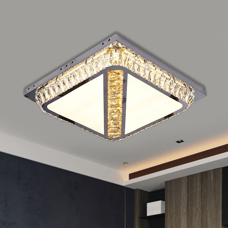 Simple Square Flush Mount Beveled Crystal Embedded LED Ceiling Lighting in Chrome