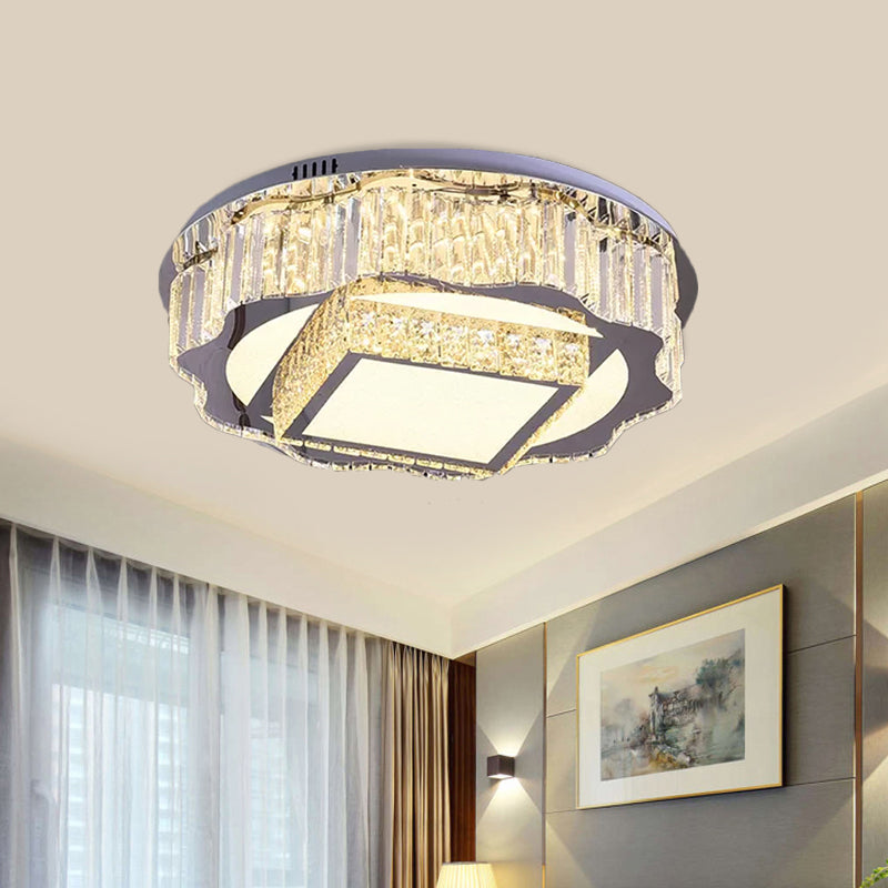 K9 Crystal LED Flushmount Lighting Modern Chrome Flower and Square Hotel Ceiling Flush Light
