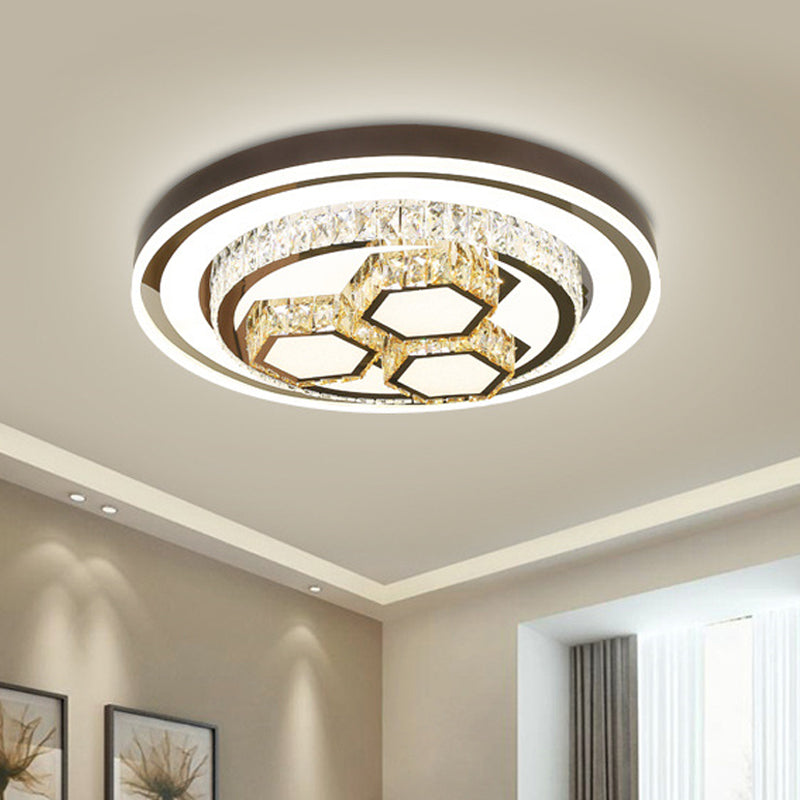 Chrome Finish LED Ceiling Lamp Modern Crystal Geometry Flush Mounted Light for Bedroom