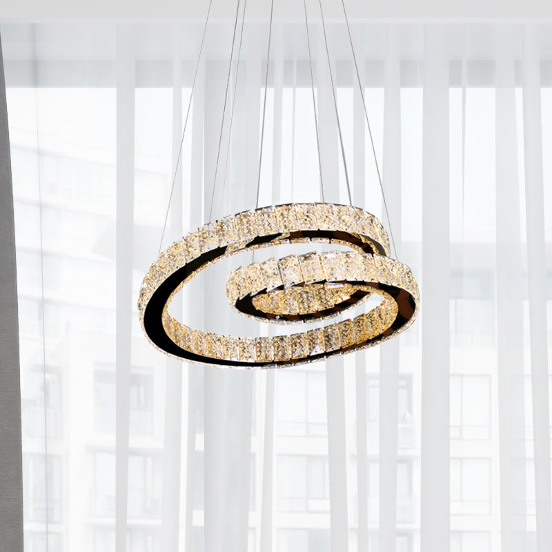 Chrome Closed Curve Pendant Light Minimalistic K9 Crystal Kitchen Dinette LED Chandelier