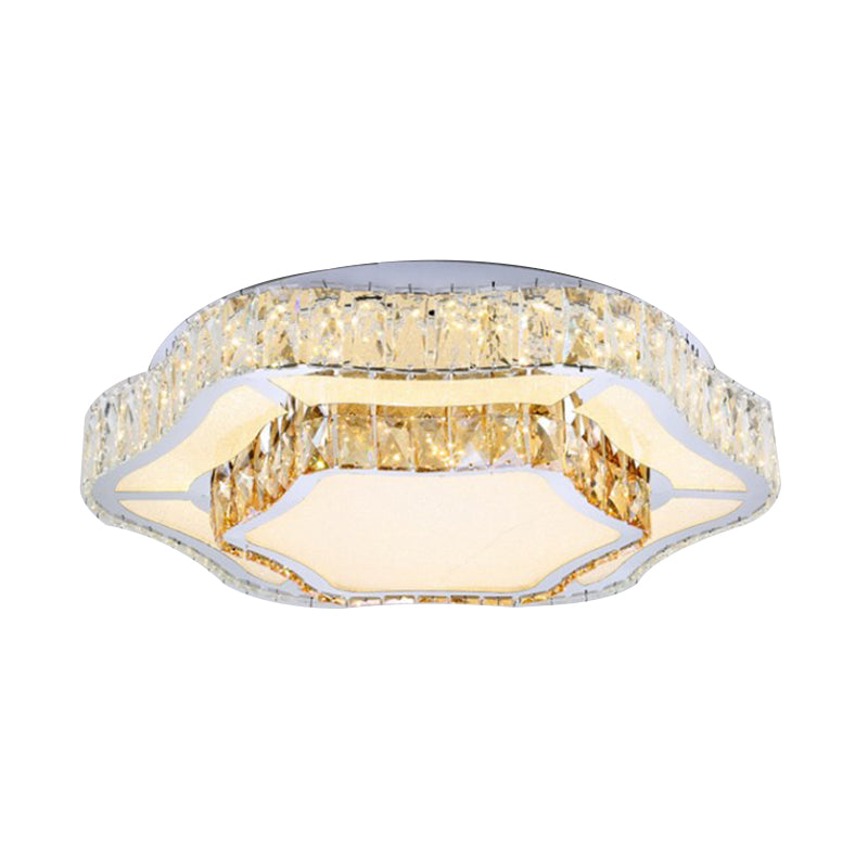 2 Layers Flower LED Flush Light Contemporary Chrome Crystal Ceiling Mounted Lamp for Living Room