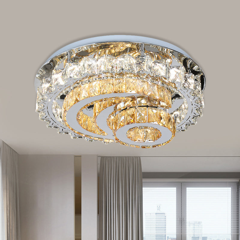 Opulent Inlaid Crystal LED Flushmount Modern Chrome Moon and Circle Parlor Ceiling Flush Light Fixture