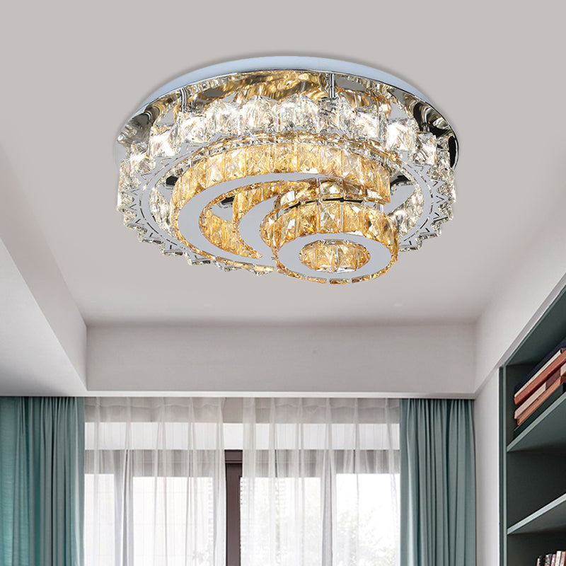 Opulent Inlaid Crystal LED Flushmount Modern Chrome Moon and Circle Parlor Ceiling Flush Light Fixture