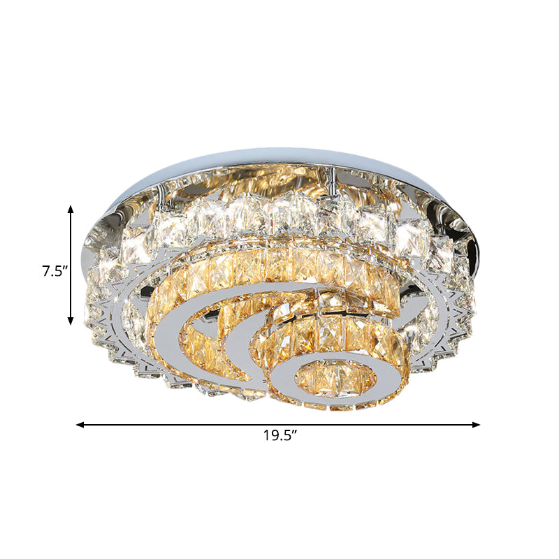 Opulent Inlaid Crystal LED Flushmount Modern Chrome Moon and Circle Parlor Ceiling Flush Light Fixture