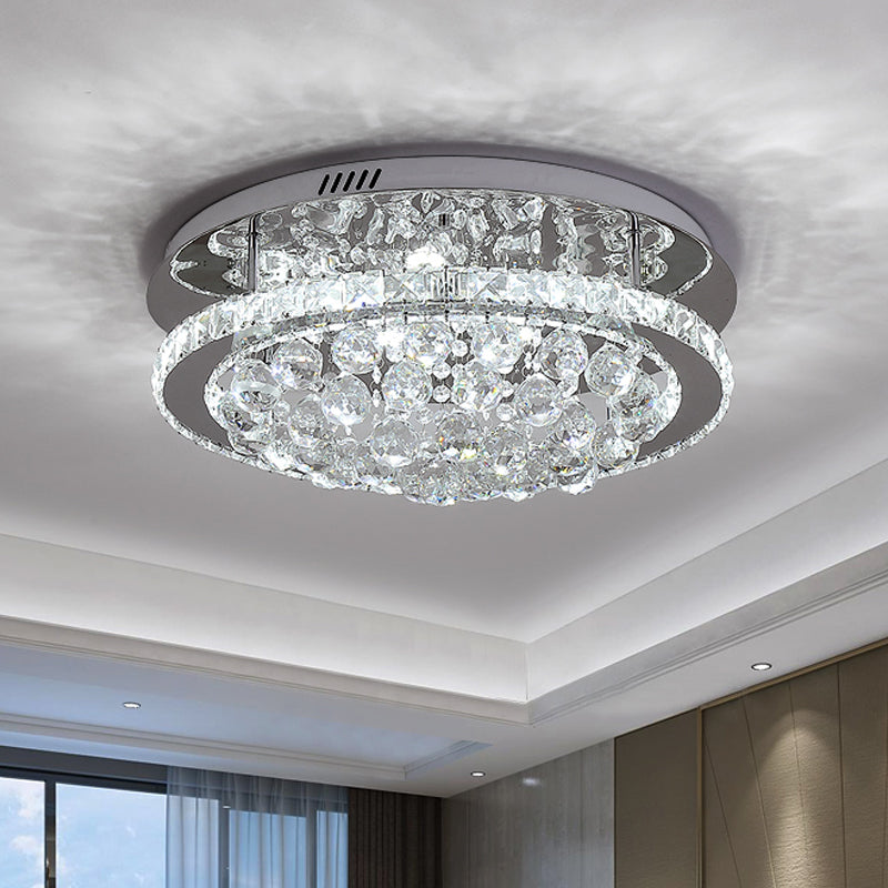Miroir Chrome Drum Semi Flush Mount MODERN CRISTAL Hotel LED Plafond plafond avec chute d'orbe en cascade
