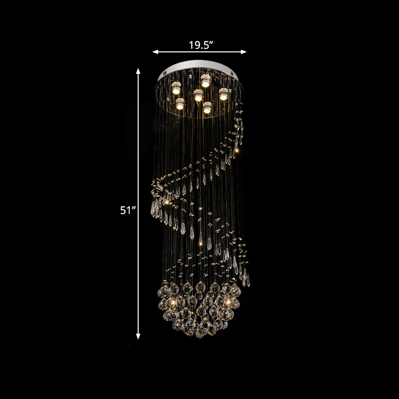 6 Heads Coiled Ceiling Mount Chandelier Contemporary Chrome Crystal Flushmount Light for Hall