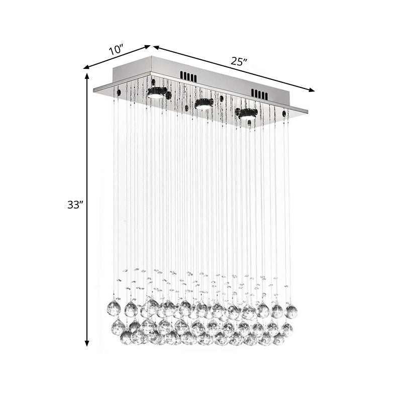 Dangling Crystal Ball LED Flush Light Modern Chrome Rectangular Dining Room Ceiling Mount Lamp