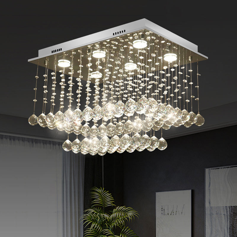 Chrome Finish 5 Bulbs Ceiling Flush Modernism Crystal Beaded Cuboid Flush-Mount Light Fixture