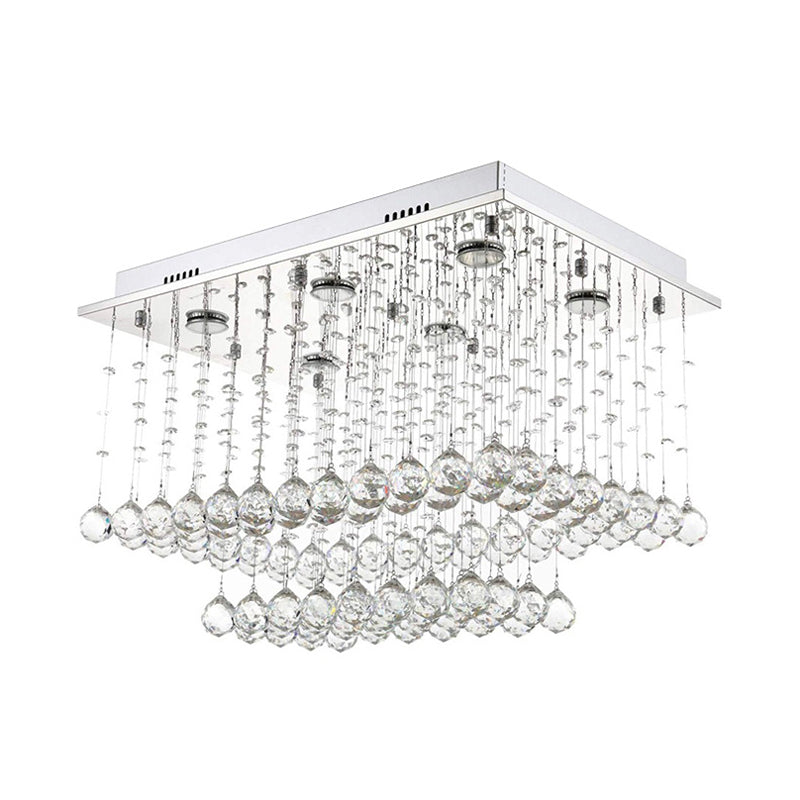 Chrome Finish 5 Bulbs Ceiling Flush Modernism Crystal Beaded Cuboid Flush-Mount Light Fixture