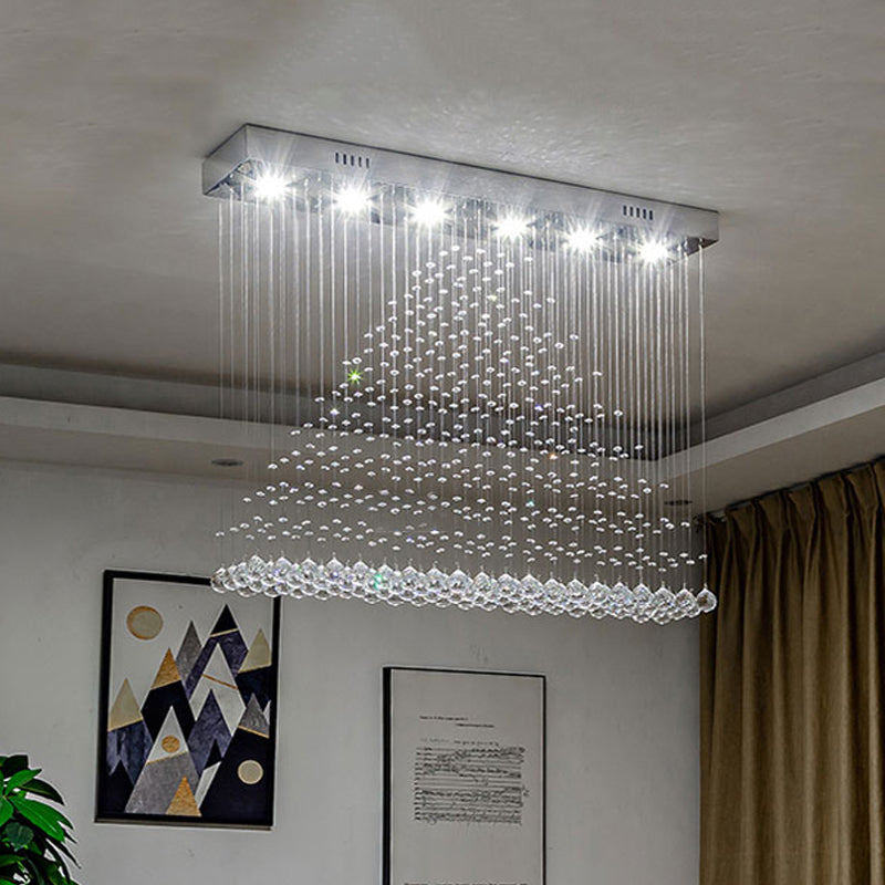 6 Bulbs Crystal Drapierung Flushmount Modern Chrome Pyramid Form Parlor Ceiling Flush Light