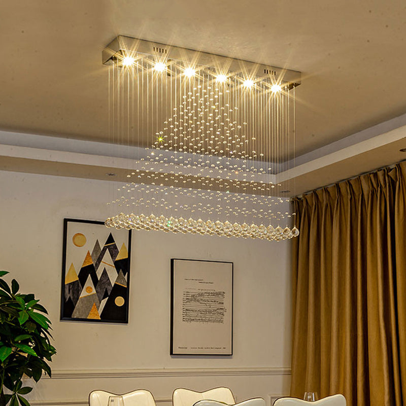 6 Bulbs Crystal Drapierung Flushmount Modern Chrome Pyramid Form Parlor Ceiling Flush Light