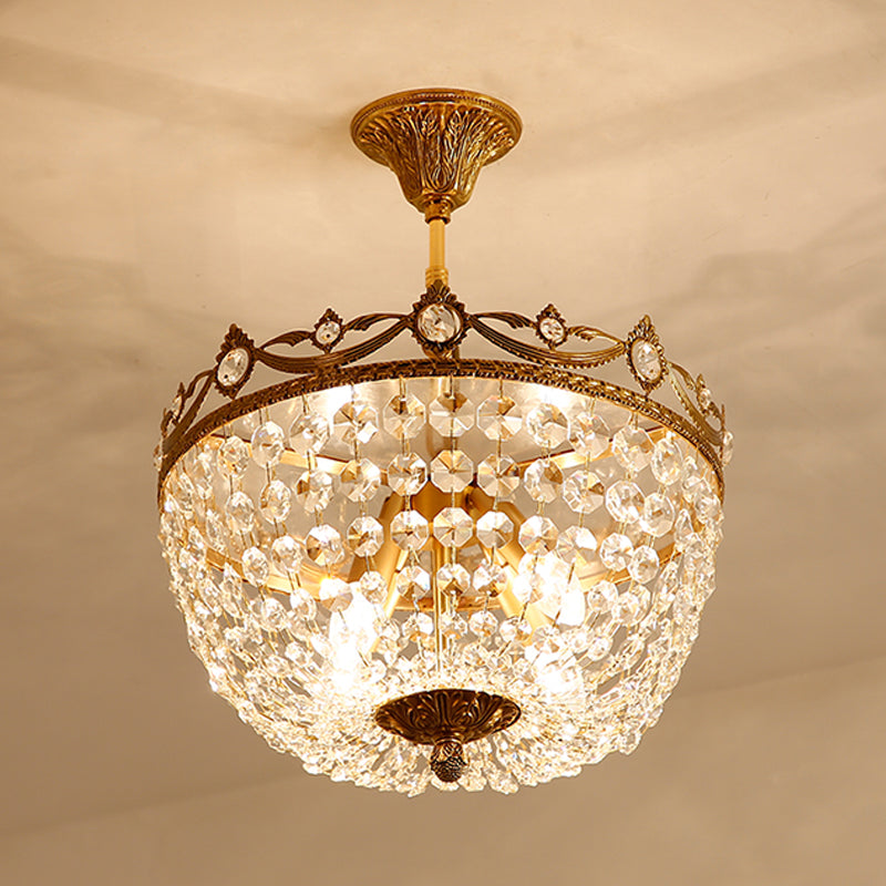 4 lumières Basket semi-flush plafonnier traditionnel en laiton Crystal Flush Mount lampe pour le passage