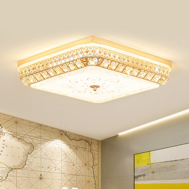 Crystal Gold Finish Flushmount Light Squared Simplicity LED Ceiling Flush Mount for Bedroom