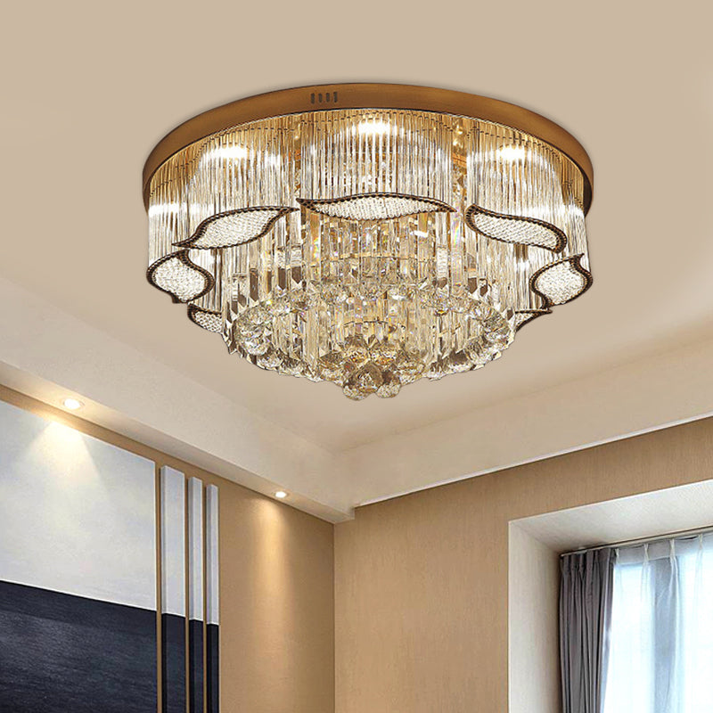 Gold Leaf-Edge Layer Flushmount Modern Crystal Lobby LED Flush Mounted Ceiling Light