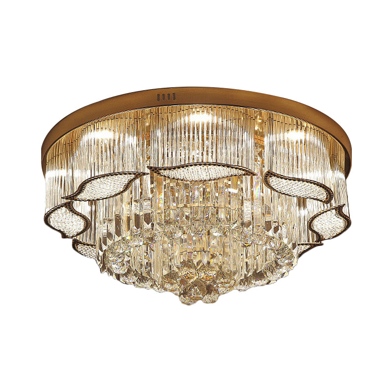 Gold Leaf-Edge Layer Flushmount Modern Crystal Lobby LED Flush Mounted Ceiling Light
