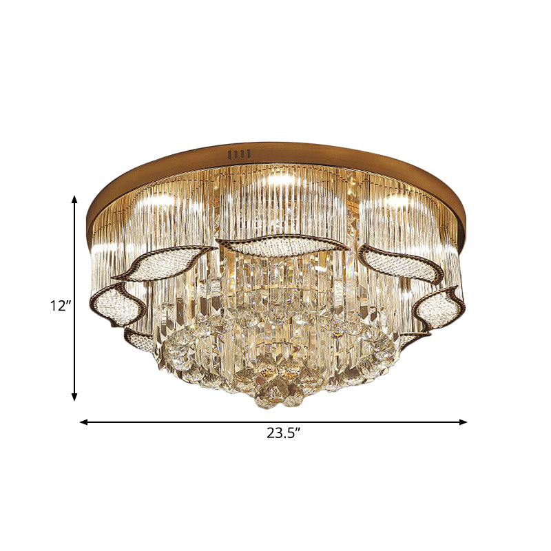 Gold Leaf-Edge Layer Flushmount Modern Crystal Lobby LED Flush Mounted Ceiling Light