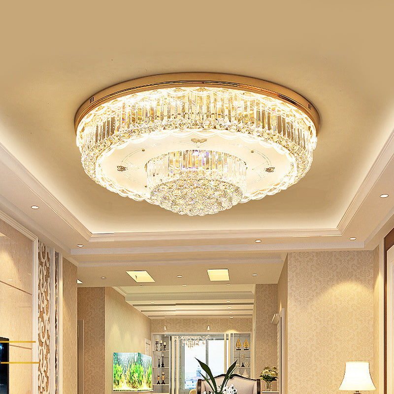 Prismatic Crystal Gold Flush Light 2 Tiers Minimalist LED Flush Mount Ceiling Fixture for Living Room
