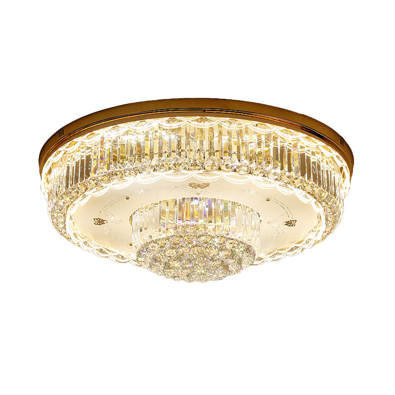 Prismatic Crystal Gold Flush Light 2 Tiers Minimalist LED Flush Mount Ceiling Fixture for Living Room