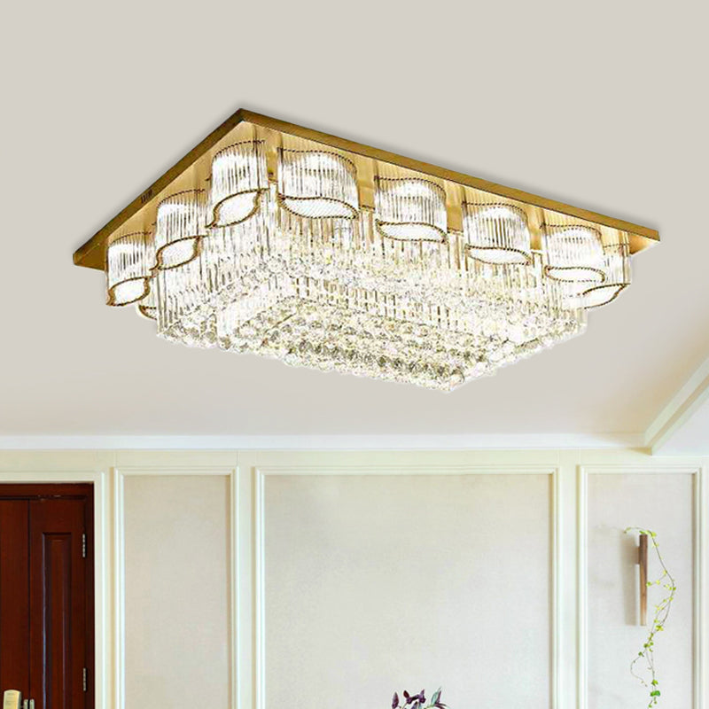Modern Rectangular Ceiling Lighting Prismatic Crystal LED Flush Mount Recessed Lighting in Gold