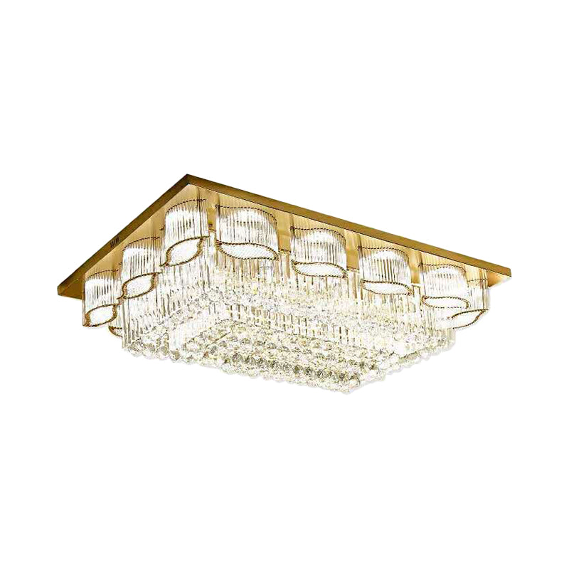 Modern Rectangular Ceiling Lighting Prismatic Crystal LED Flush Mount Recessed Lighting in Gold