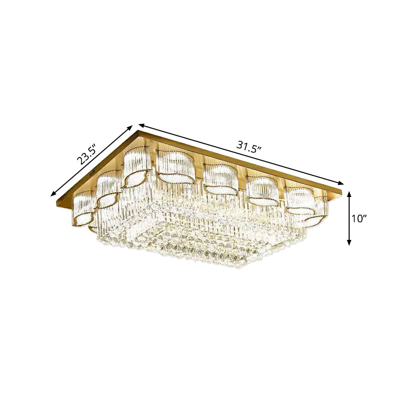 Modern Rectangular Ceiling Lighting Prismatic Crystal LED Flush Mount Recessed Lighting in Gold