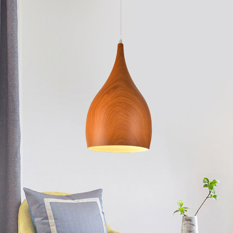 Industrial Teardrop Pendant Light Kit 1 Head Aluminum Ceiling Lamp in Red Brown/Coffee for Living Room