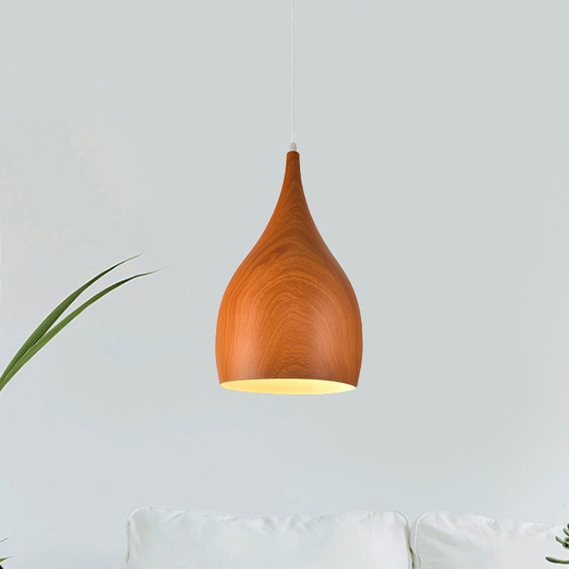 Industrial Teardrop Pendant Light Kit 1 Head Aluminum Ceiling Lamp in Red Brown/Coffee for Living Room