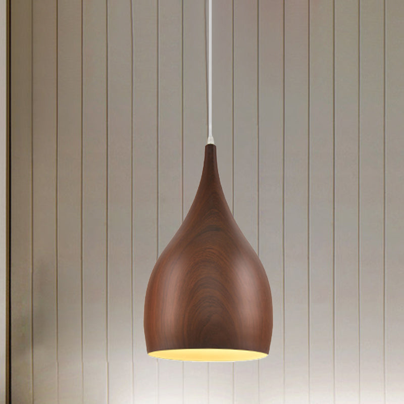 Industrial Teardrop Pendant Light Kit 1 Head Aluminum Ceiling Lamp in Red Brown/Coffee for Living Room