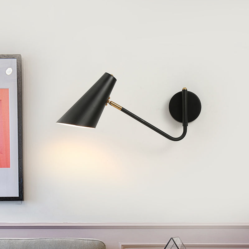 1-Head Wall Mounted Lamp Farm Style Bedroom Wall Sconce with Horn Metal Shade in Black