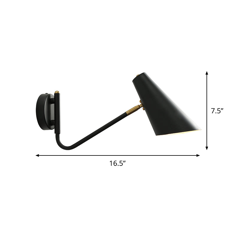 1-Head Wall Mounted Lamp Farm Style Bedroom Wall Sconce with Horn Metal Shade in Black