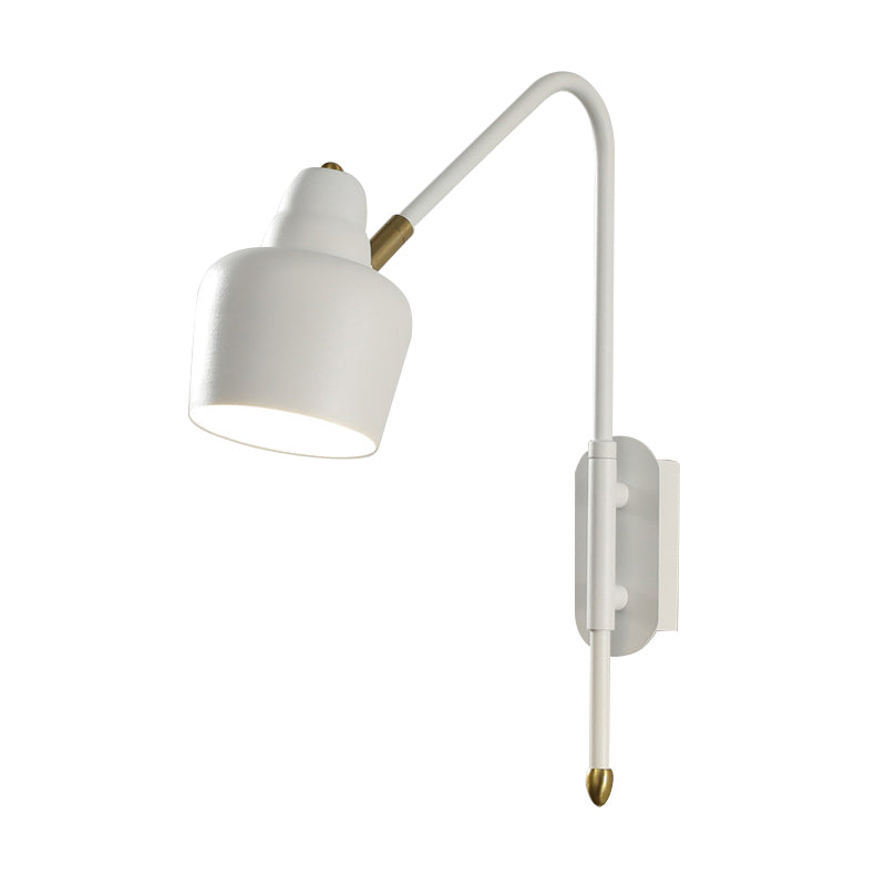 Iron Bowled Wall Mounted Lamp Vintage 1-Light Bedroom Wall Light Sconce in White/Gold with Curved Arm