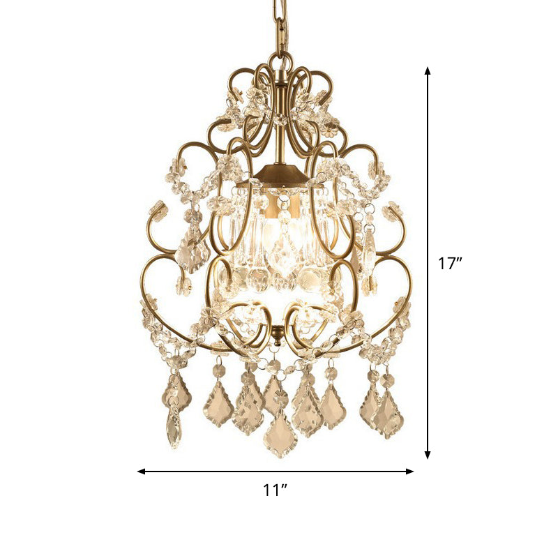 Modern Style Scrolling Hanging Lighting 1 Head Crystal Swag Suspension Lamp in Gold