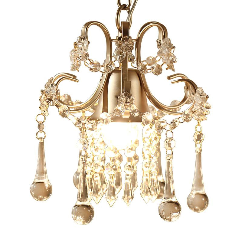 Crystal Drip Scrolling Pendant Light Fixture Modernist 1 Head Cloakroom Suspension Lamp in Gold