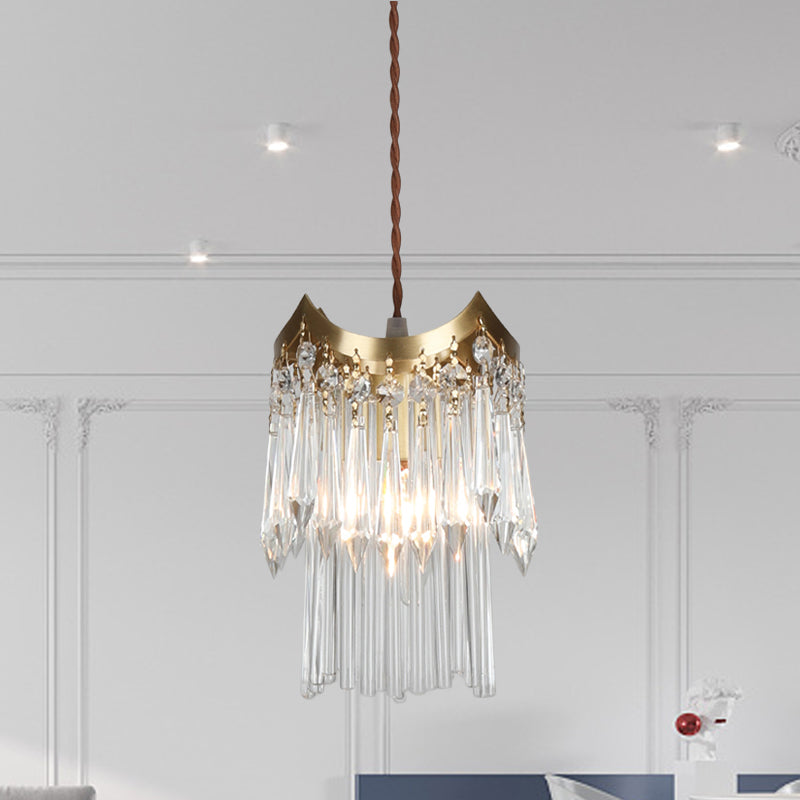Messing 1-Kopf-Pendellicht minimalistischer Kristallprisma und Röhrchen 2-tierende Deckenlampe