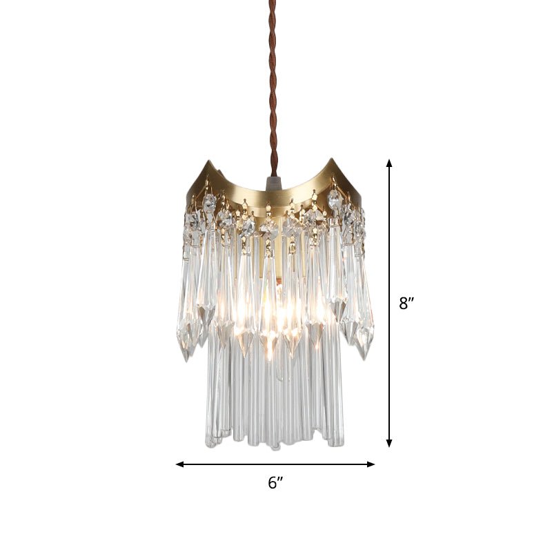 Messing 1-Kopf-Pendellicht minimalistischer Kristallprisma und Röhrchen 2-tierende Deckenlampe