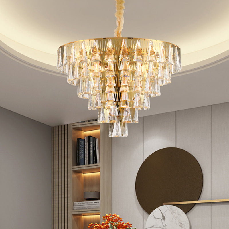 Conical Crystal Chandelier Lamp Contemporary 8 Bulbs Dining Room Pendant Ceiling Light in Gold