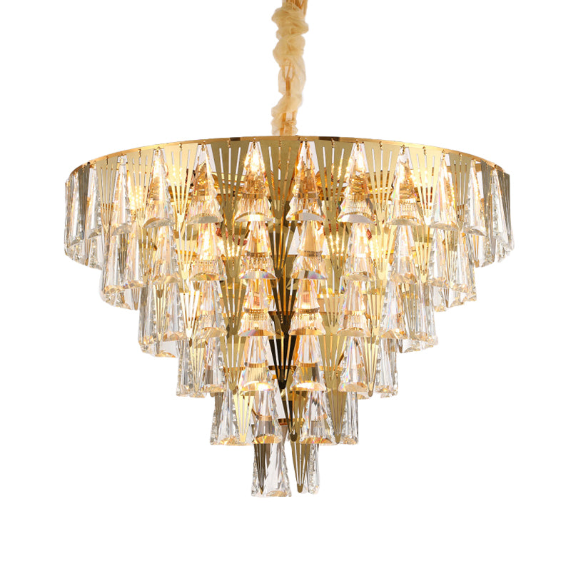 Conical Crystal Chandelier Lamp Contemporary 8 Bulbs Dining Room Pendant Ceiling Light in Gold